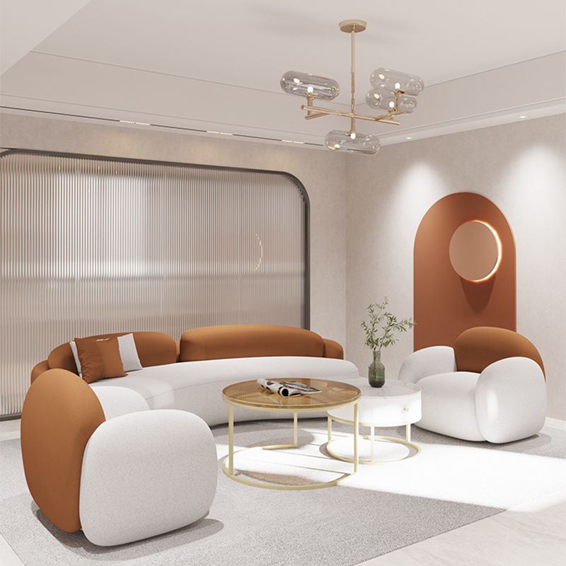 Curved Cushions Sofa Contemporary Faux Leather Seating in White and Orange Clearhalo 'furn' 'furn_sofas' 'Furniture' 'Living Room Furniture' 'Sofa' 'sofas' 1200x1200_d551b816-32a8-44cf-8c7f-e0f6c2640ece