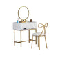 Mesa de tocador de madera/hierro en tocador blanco Glam 31.5 "H con espejo y taburetes
