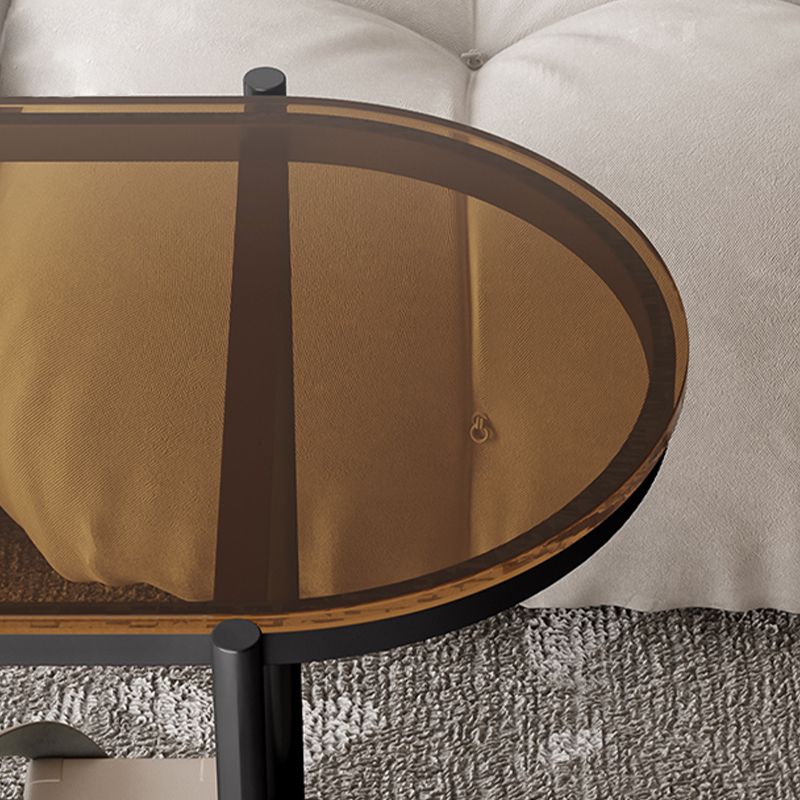 Mesa moderna de la esquina de vidrio mesa lateral de doble nivel con almacenamiento