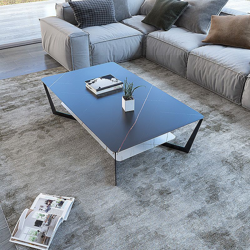 Modern Style Cocktail Table Rock Slate Top with Storage Rack Rectangular Coffee Table Clearhalo 'Coffee & Accent Tables' 'Coffee Tables' 'coffee_tables' 'furn' 'furn_coffee_tables' 'Furniture' 'furniture_coffee_tables' 'Living Room Furniture' 1200x1200_d55aef2d-11ce-4d6a-8435-dcabb45c3413