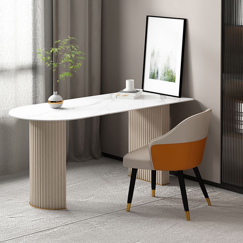 Glam Beige Office Desk 23.6" Wide Stone and Metal Writing Desk Clearhalo 'furn' 'furn_office_desk' 'Furniture' 'Office Desks' 'Office Furniture' 'office_desk' 1200x1200_d55c8c1c-04e7-4958-9489-bd0539620bfe