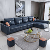 Modern Faux Leather Sectional with Chaise and Pillow Back for Living Room