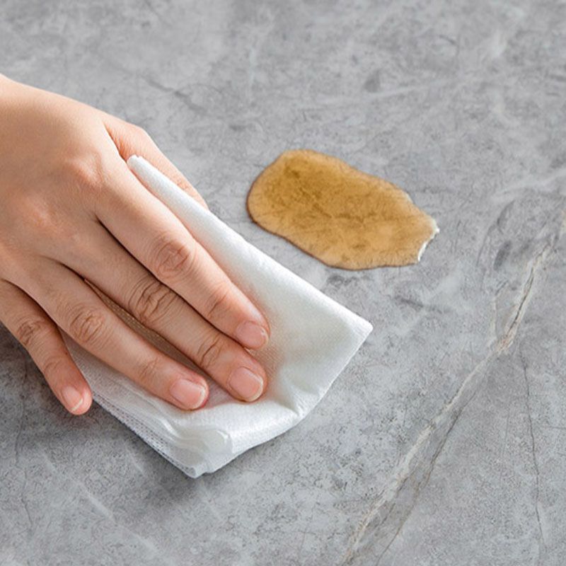 Contemporary Gray Round Stone Dining Table with 4 Wooden Foot