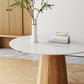 Modern Stone Top Dining Table Round Tabletop with Solid Wood Pedestal Base