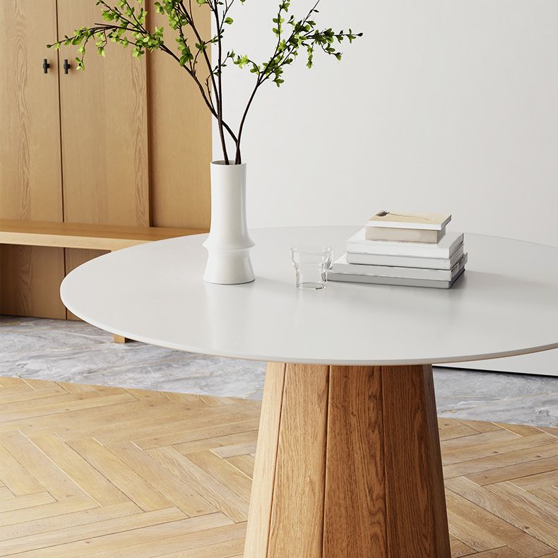 Modern Stone Top Dining Table Round Tabletop with Solid Wood Pedestal Base