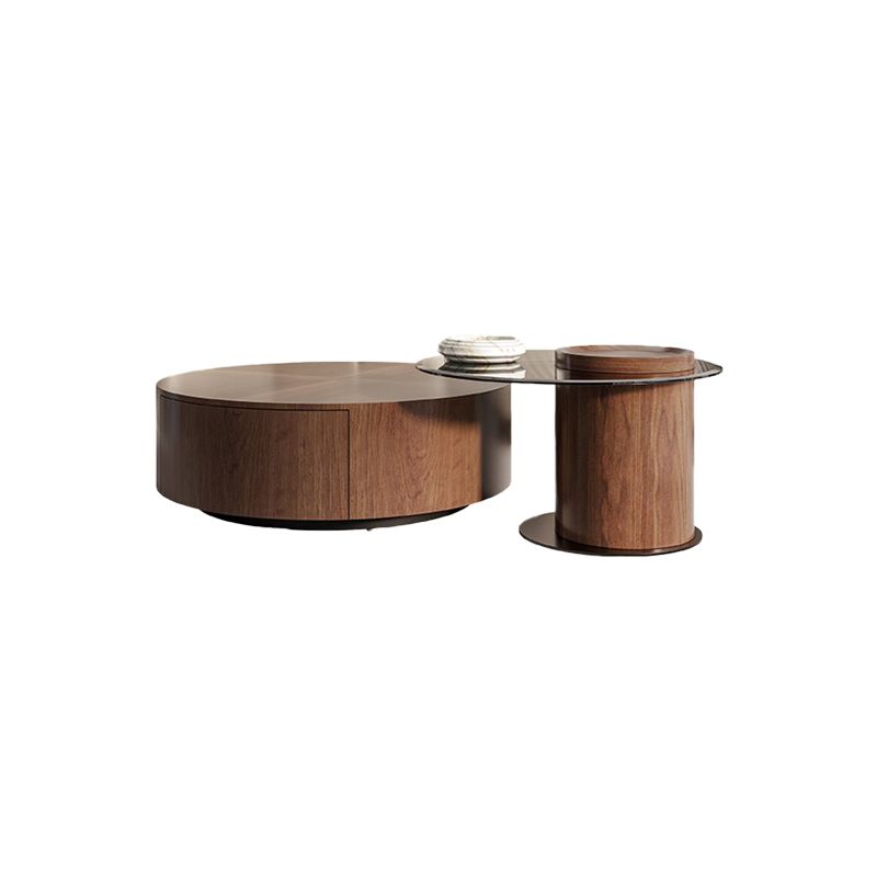 Contemporary Round Wood Coffee Table Drum Base Cocktail Table