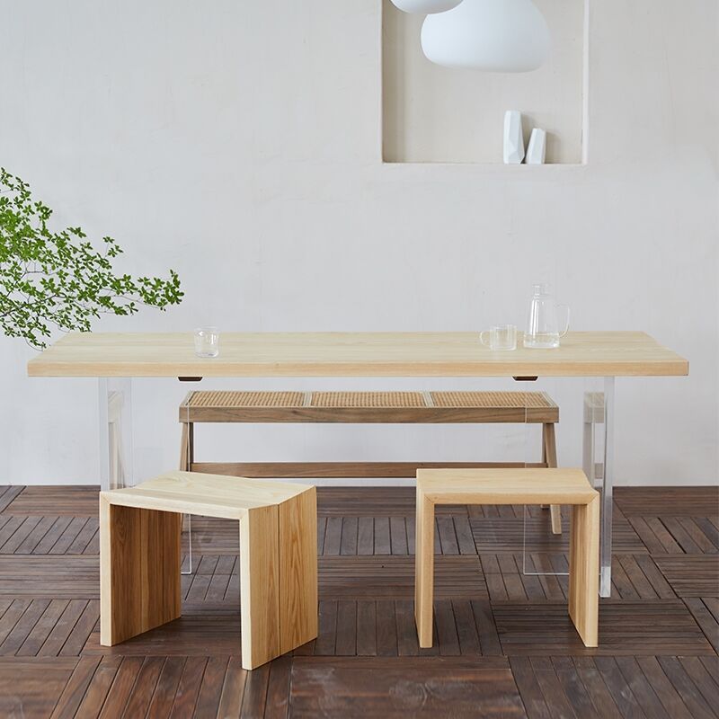 Pine Wood Top Dining Table Contemporary Dining Table with Double Pedestal Base