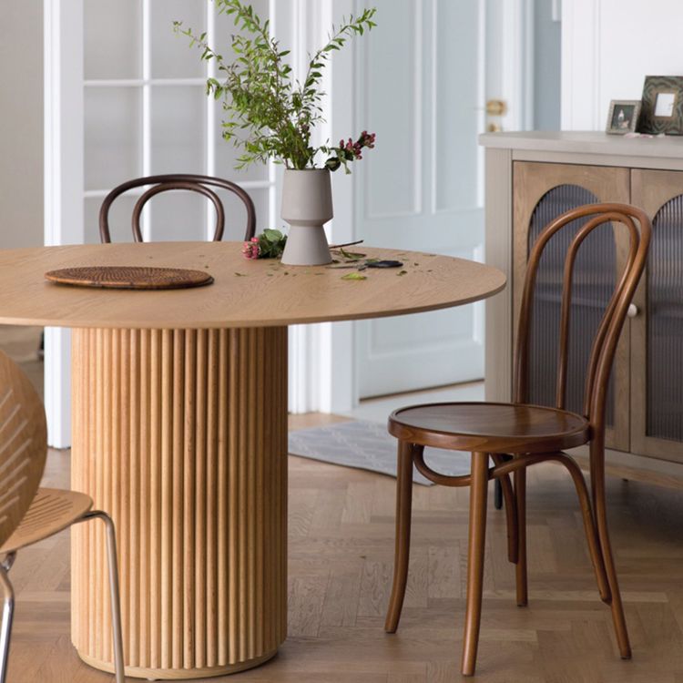 Tavolo da pranzo in legno massiccio Simpuzzo stile tavolo da pranzo rotondo marrone per cucina a casa