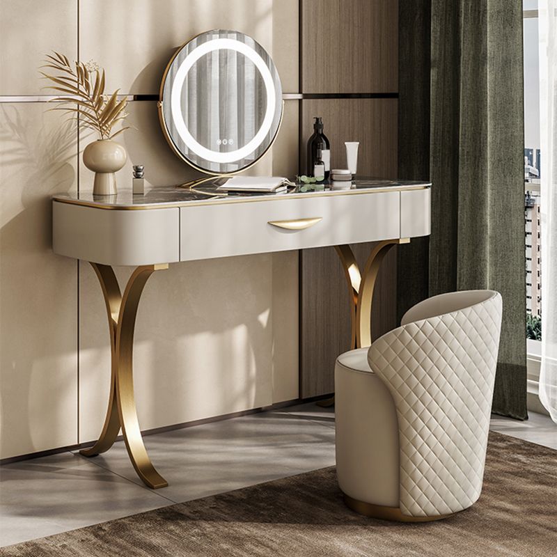 Glam Massivholz Waschtisch und Stuhl -Set -Schiefer -Top -Make -up -Zähler