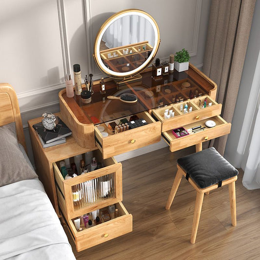 Contemporary Drawers Dressing Table Solid Wood Dresser Mirrored Vanity Set
