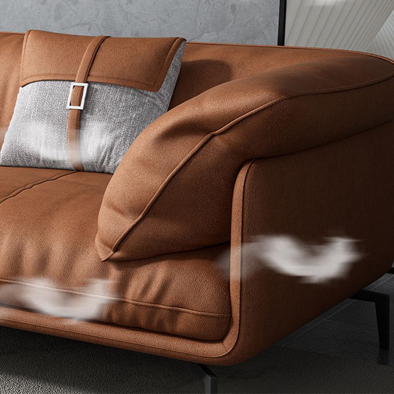 Recessed Arm Tan Contemporary Removable Cushions Faux Leather Sofa & Chaise Clearhalo 'furn' 'furn_sectionals' 'Furniture' 'furniture_sectionals' 'kitchen' 'kitchen_sectionals' 'Living Room Furniture' 'Sectionals' 1200x1200_d568b3df-4bb5-457a-86ac-8bf9884c1219