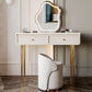 Wood and Stone with Drawers Vanity Table in White/Grey Makeup Desk