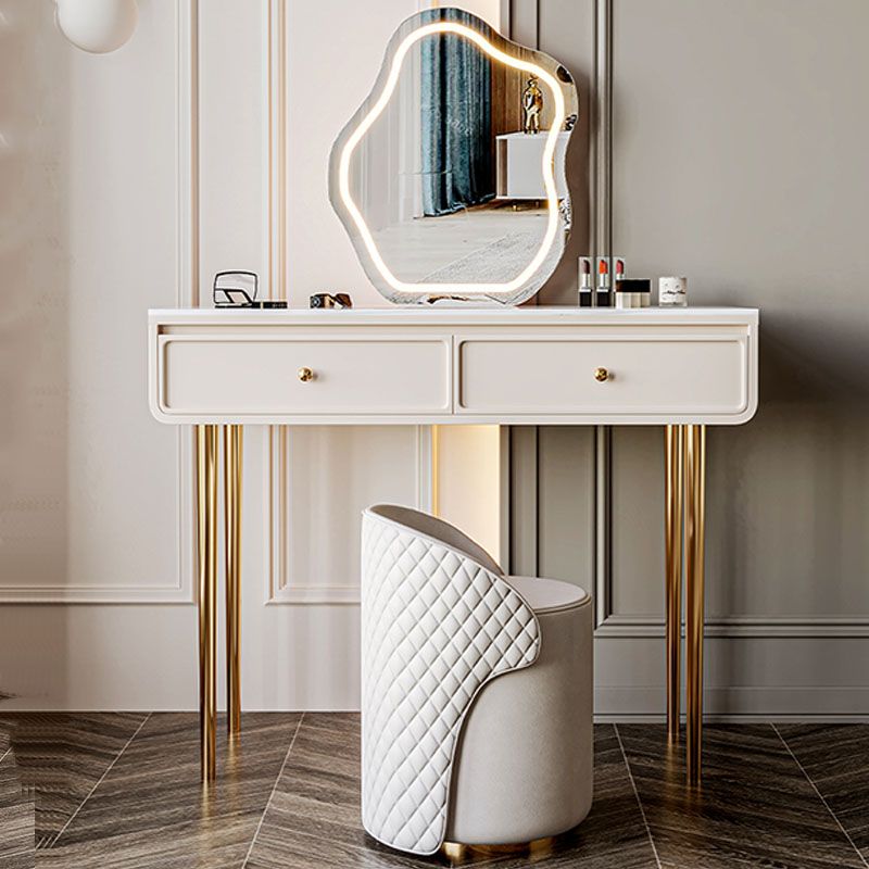 Wood and Stone with Drawers Vanity Table in White/Grey Makeup Desk