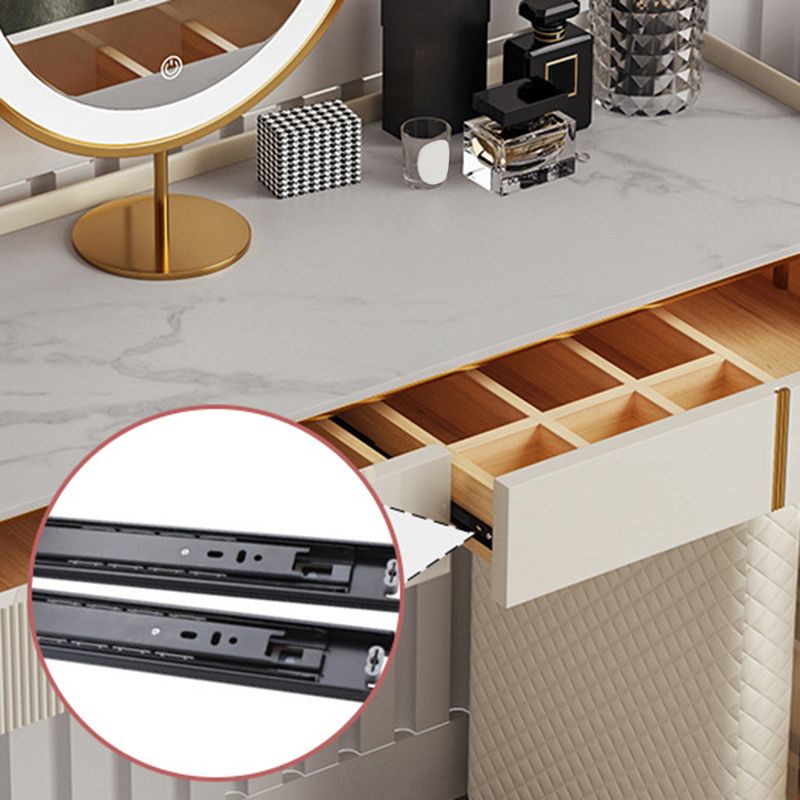 Glam Slate Top Vanity Dressing Table Beige Wooden Makeup Vanity Desk