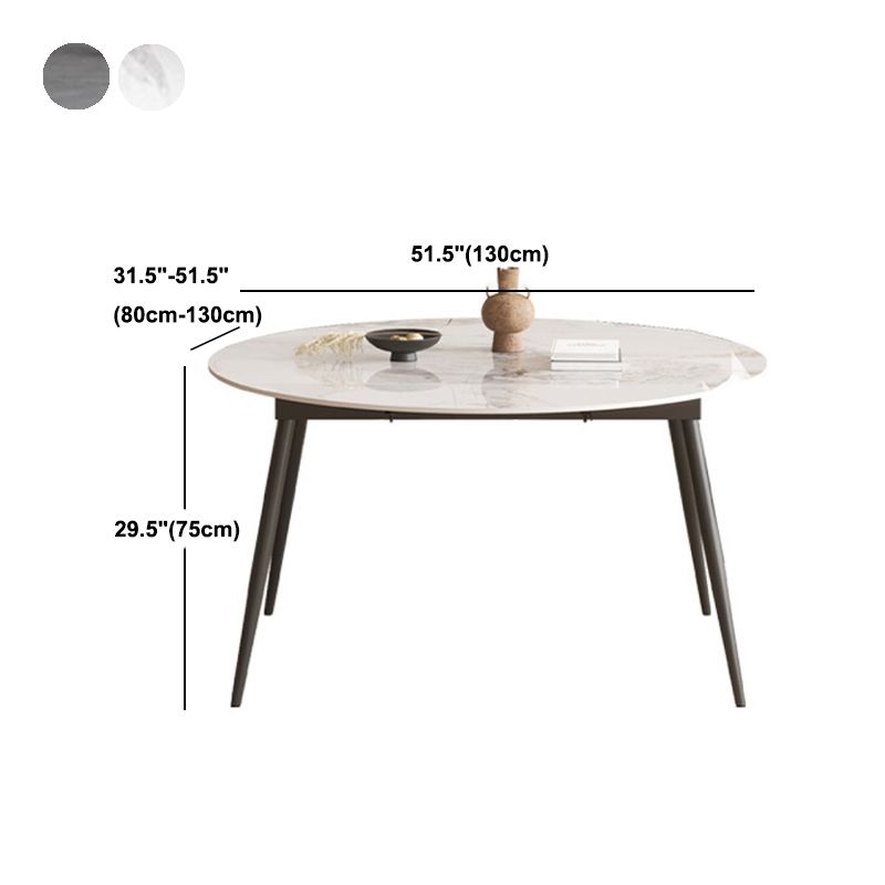 Round Dining Table with Leaf Extension Modern Stone Black Legs Dinette Table Clearhalo 'Dining Tables & Seating' 'Dining Tables' 'dining_table' 'furn' 'furn_dining_table' 'Furniture' 'Kitchen & Dining Furniture' 1200x1200_d56d8882-1a11-4a57-a4a7-2ad6ab1a6bc9