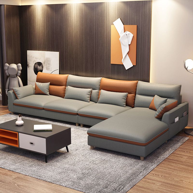 Contemporary Right Hand Facing Sofa & Chaise L-Shape Faux Leather Sofa Clearhalo 'furn' 'furn_sectionals' 'Furniture' 'Living Room Furniture' 'Sectionals' 1200x1200_d56fdba2-0c28-4426-a3fa-9d8268527b9d
