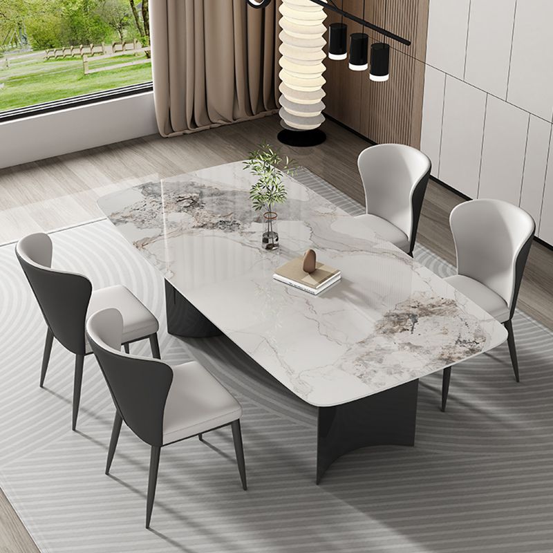 Hedendaagse grijze rechthoekige stenen eettafel met dubbele voetstuk