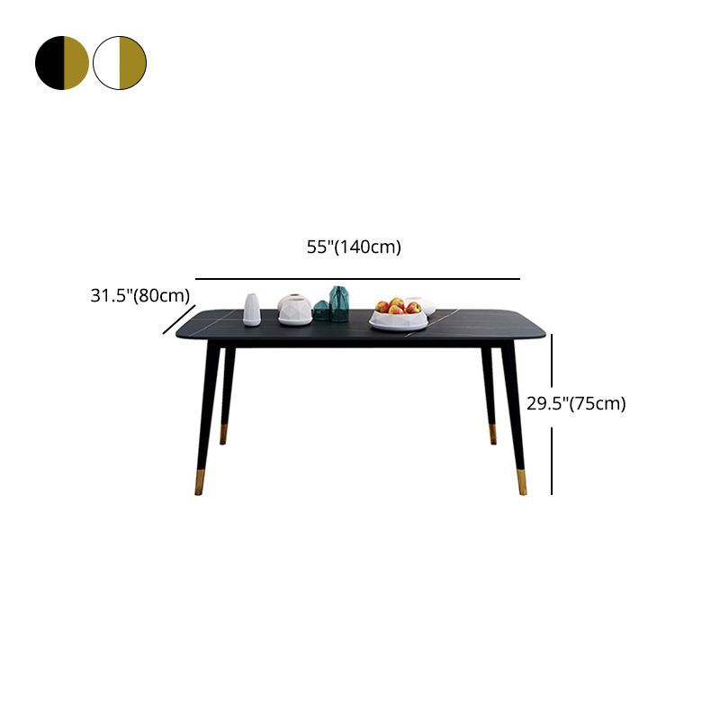 Rectangle Black Base Dining Table Modern Stone 4 Iron Legs Table Clearhalo 'Dining Tables & Seating' 'Dining Tables' 'dining_table' 'furn' 'furn_dining_table' 'Furniture' 'Kitchen & Dining Furniture' 1200x1200_d5716fb0-1943-40e3-b5f3-b16e3dbf4da2