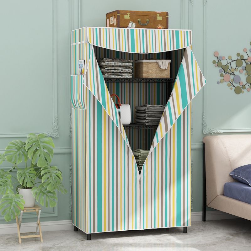 Modern Style Non-Hanging Armoire 4-Shelf Metal Wardrobe Closet