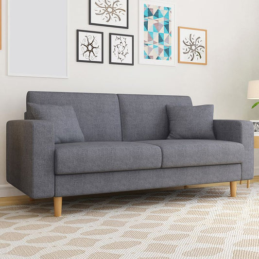 Zeitgenössischer Stoffsofa 3-Sitz-Quadratarmof Sofa mit 2 Kissen