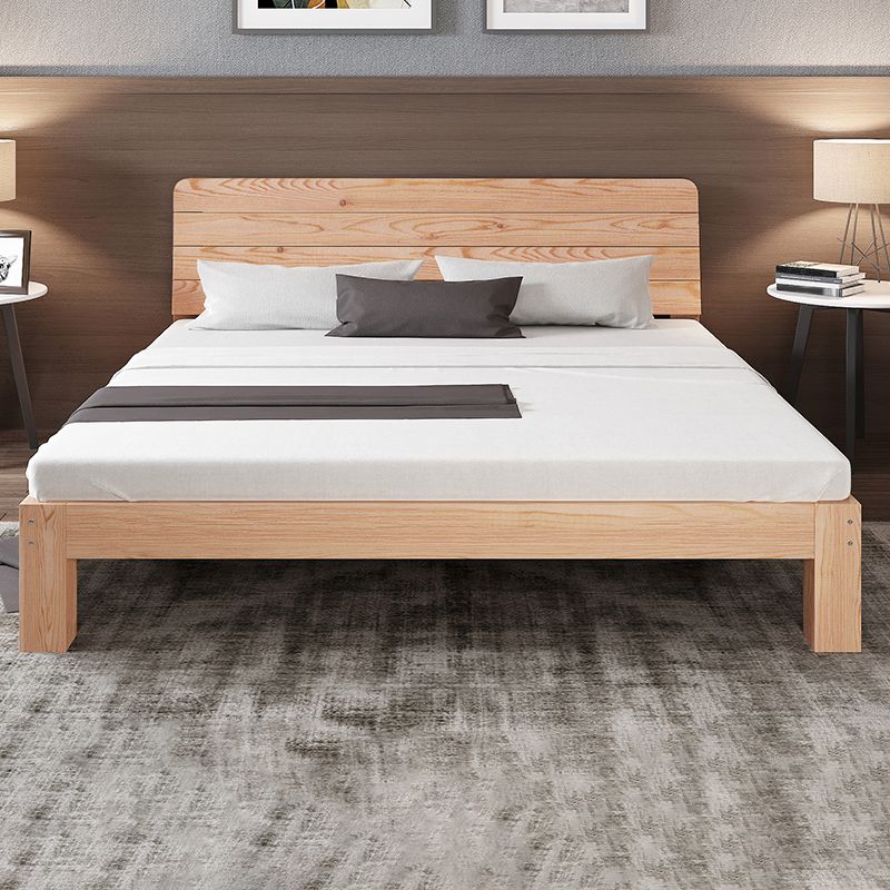 Scandinavian Full Panel Bed Natural Platform Bed with 2 Storage Drawers