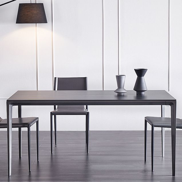 Stone Top Dining Table Rectangle Contemporary Table with 4 Legs in Black Clearhalo 'Dining Tables & Seating' 'Dining Tables' 'dining_table' 'furn' 'furn_dining_table' 'Furniture' 'furniture_dining_table' 'Kitchen & Dining Furniture' 'kitchen' 'kitchen_dining_table' 1200x1200_d577f0cd-444d-46ed-acac-7b00b01b6dad