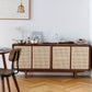 Rattan 4 puertas servidor de buffet de estilo de madera de estilo simple para sala de estar para sala de estar