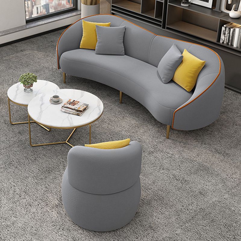 Canapé canapé en cuir en faux cuir beige / gris avec oreillers de boîtier