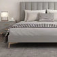 Contemporary Faux Leather Panel Standard Bed, Slat Rectangular Beveled Headboard Bed