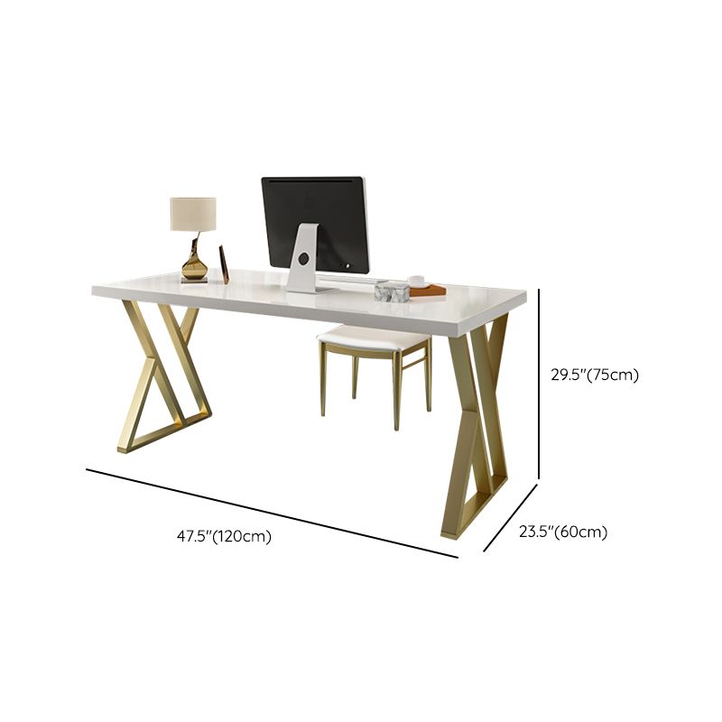 Wooden Rectangular Writing Desk Glam 29.53" Tall Office Desk with Iron Legs Clearhalo 'furn' 'furn_office_desk' 'Furniture' 'Office Desks' 'Office Furniture' 'office_desk' 1200x1200_d57f43b8-5ec1-43bb-810f-2e9c53686079