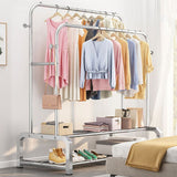 Industrielle Edelstahlhalle Hang Hängende Schienen untere Regal und 2 Haken Kleiderbügel