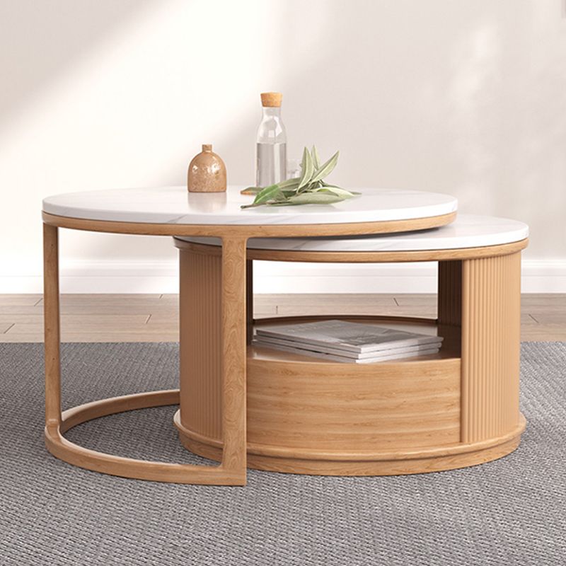 Mesa de café redonda de mesa de café juego con estante de almacenamiento