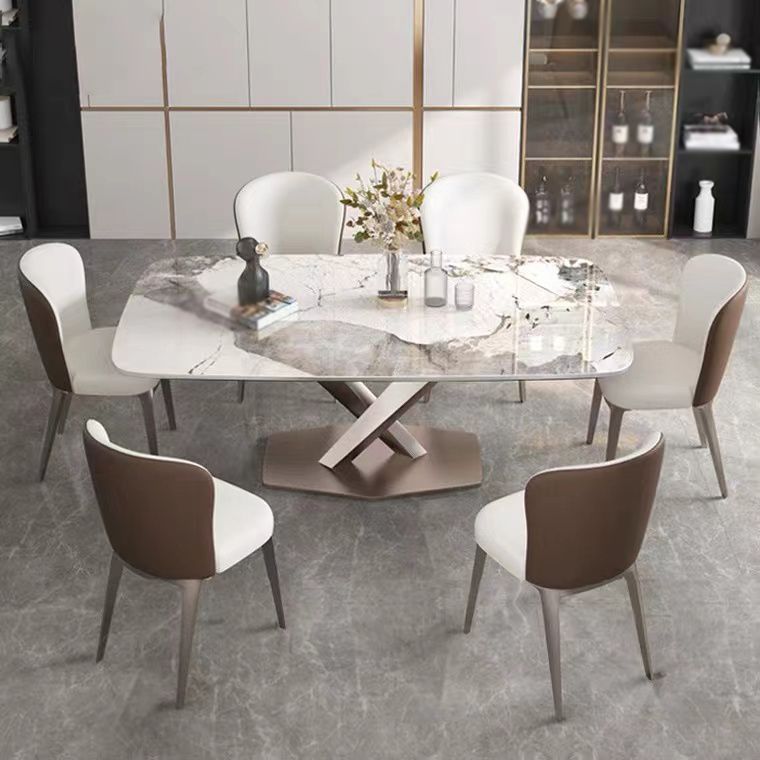Pedestal 1/2/5/7 Pieces Dining Table Set Stainless Steel Dining Table and Chairs Clearhalo 'Dining Room Sets' 'Dining Tables & Seating' 'dining_room_set' 'furn' 'furn_dining_room_set' 'Furniture' 'furniture_dining_room_set' 'Kitchen & Dining Furniture' 'kitchen&dining_furn' 'kitchen' 1200x1200_d581a0fc-99e0-4217-9276-4f3b7e2981b7