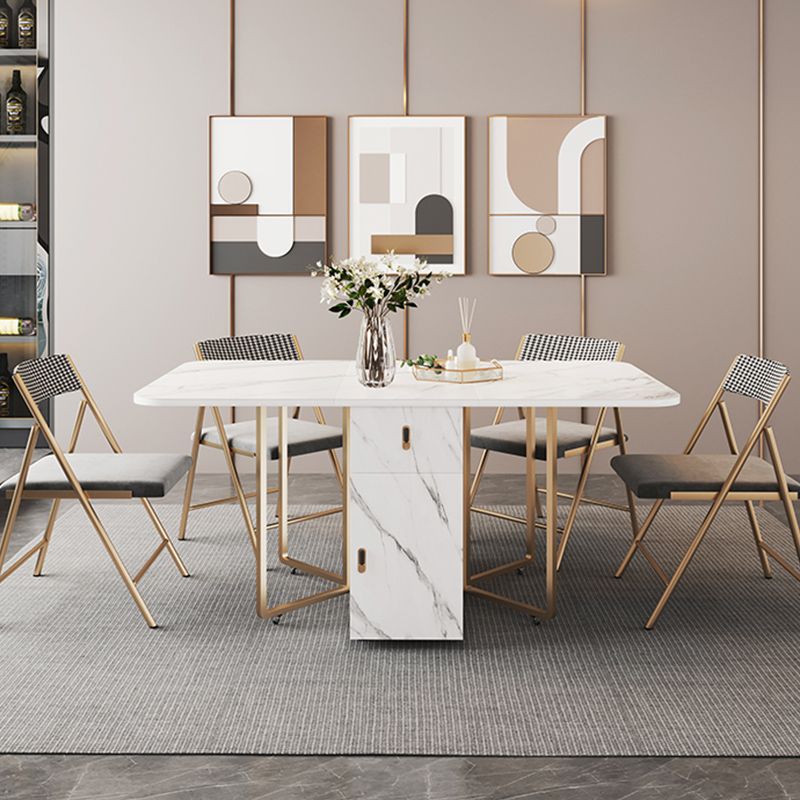 Foldable Sintered Stone Dining Table Modern Rectangle Table with Trestle Base Clearhalo 'Dining Tables & Seating' 'Dining Tables' 'dining_table' 'furn' 'furn_dining_table' 'Furniture' 'furniture_dining_table' 'Kitchen & Dining Furniture' 'kitchen' 'kitchen_dining_table' 1200x1200_d5835b77-2db2-4ead-b4ce-a20918e05c5b
