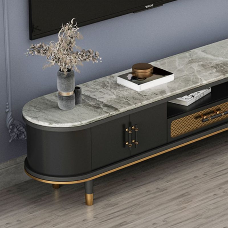 Glam Stone TV Stand Console Black Open Storage Media Console with Doors Clearhalo 'furn' 'furn_tv_stands_entertainment_centers' 'Furniture' 'Living Room Furniture' 'TV Stands & Entertainment Centers' 'TV Stands & Media Storage Furniture' 'tv_stands_entertainment_centers' 1200x1200_d586f5d6-5cd4-4dfb-864b-832b5daebb63