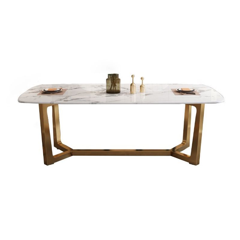 Rectangle Trestle Base Dining Table Glam Style Stone Kitchen Desk Clearhalo 'Dining Tables & Seating' 'Dining Tables' 'dining_table' 'furn' 'furn_dining_table' 'Furniture' 'Kitchen & Dining Furniture' 1200x1200_d58719b5-df34-4c4a-8266-a871499aa2df