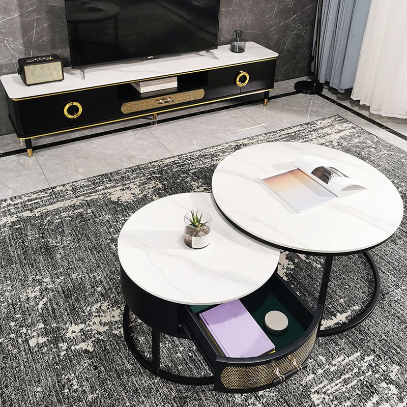Modern Metal Frame Storage Coffee Table White Slate Round Table Clearhalo 'Coffee & Accent Tables' 'Coffee Tables' 'coffee_tables' 'furn' 'furn_coffee_tables' 'Furniture' 'furniture_coffee_tables' 'Living Room Furniture' 1200x1200_d58cb315-fb73-4a37-bf5c-adfc92fff770