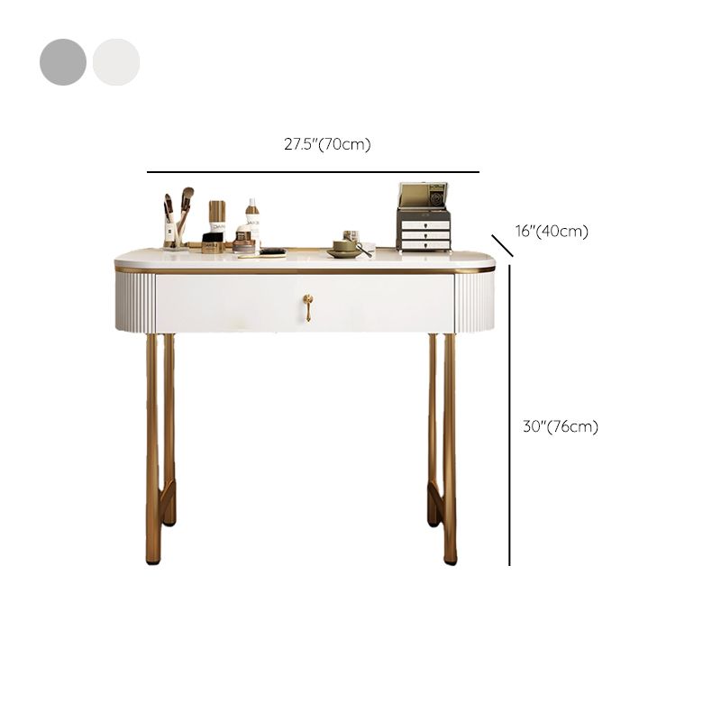 Mid-Century Modern Bedroom Metallic Lighted Mirror With Drawer Makeup Vanity Set