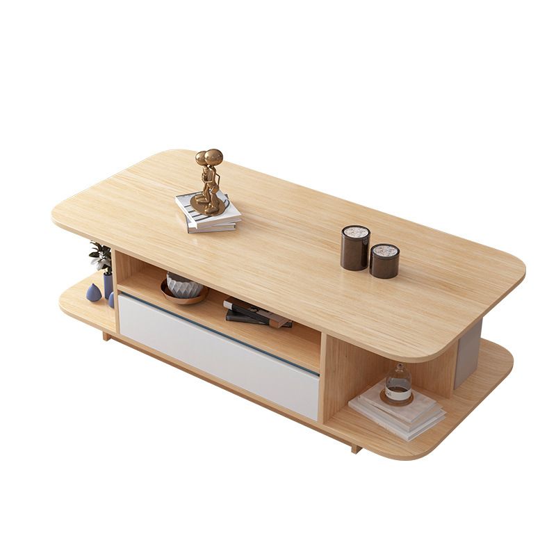 Scandinavian Coffee Table with Shelves and 1 Drawer Cocktail Table Clearhalo 'Coffee & Accent Tables' 'Coffee Tables' 'coffee_tables' 'furn' 'furn_coffee_tables' 'Furniture' 'Living Room Furniture' 1200x1200_d5935bfd-2bc5-4d96-b4e4-2536f34e9b27