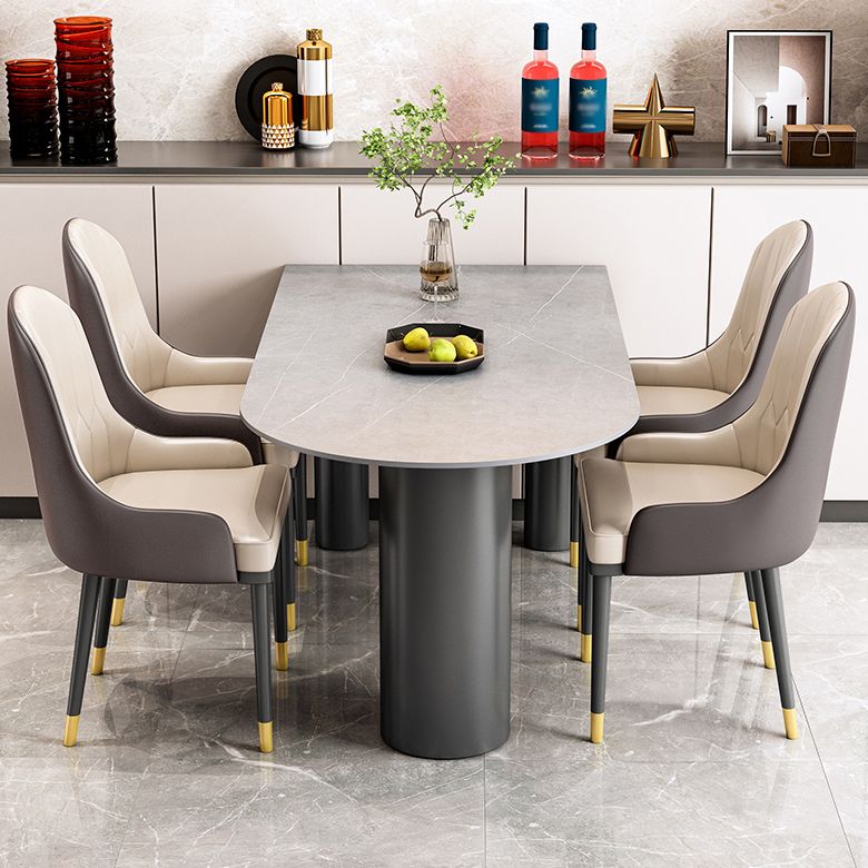 Modern 3 Legs Dining Table Stone Top and Metal Base in Black Dining Table Clearhalo 'Dining Tables & Seating' 'Dining Tables' 'dining_table' 'furn' 'furn_dining_table' 'Furniture' 'Kitchen & Dining Furniture' 1200x1200_d5995b5d-2895-4300-bcd1-2ae2ec0aa610