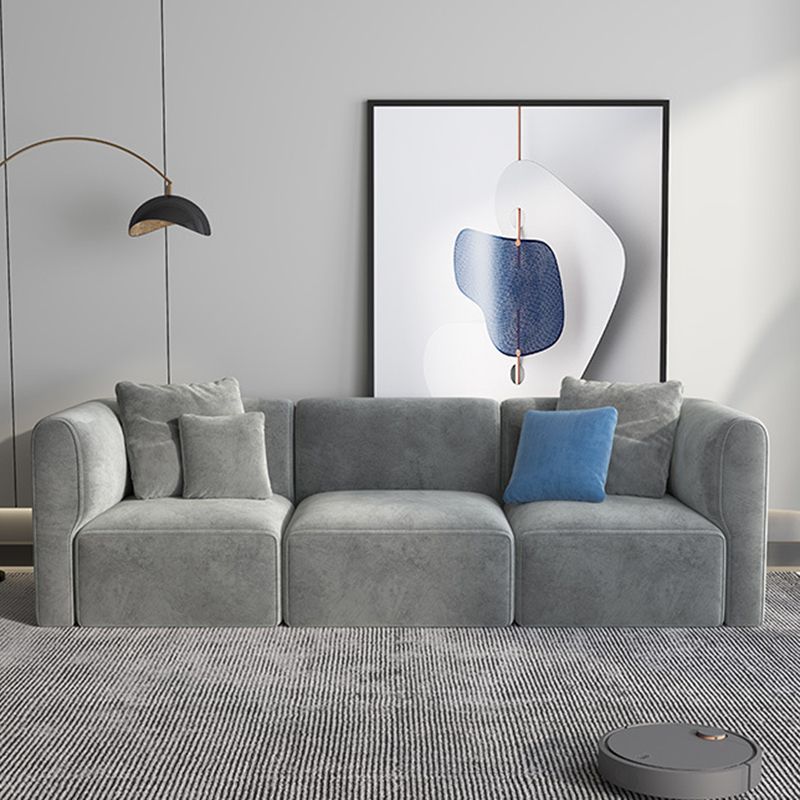 Canapé en velours gris avec chaise 68,9 "d canapé de bras carré avec oreillers