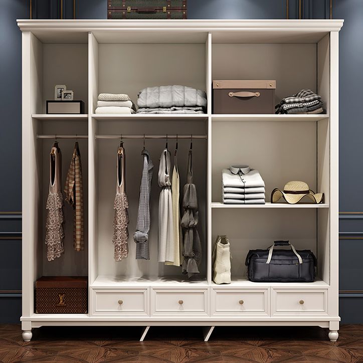 Armoire blanche de campagne française pour chambre à coucher avec des tiroirs