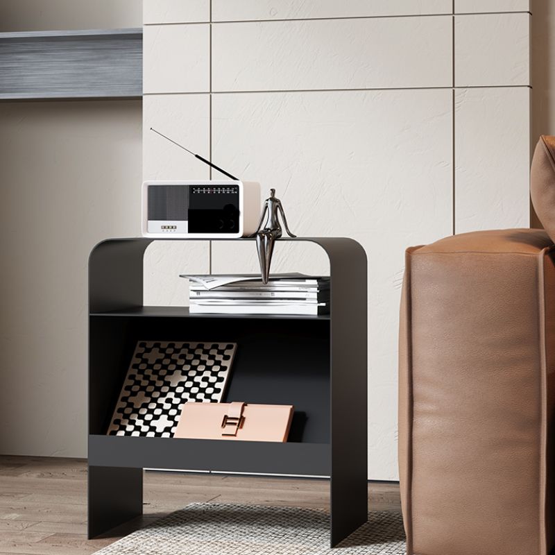 Modern Accent Side Table Metal Sled with Storage Rectangular Living Room End Table