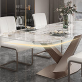 Luxury Sintered Stone Dining Table Rectangle Indoor Table with Gold Metal Pedestal
