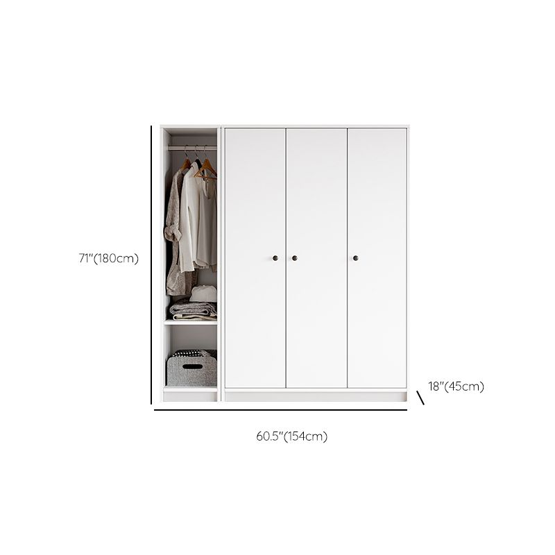 White Wardrobe Armoire with Shelves Engineered Wood Wardrobe Cabinet