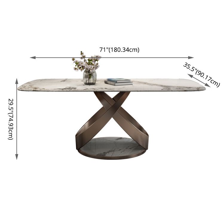 Modern Style Traditional Height Dining Set with Fixed Rectangle Shape Table and Gold Trestle Base Clearhalo 'Dining Room Sets' 'Dining Tables & Seating' 'dining_room_set' 'furn' 'furn_dining_room_set' 'Furniture' 'furniture_dining_room_set' 'Kitchen & Dining Furniture' 'kitchen&dining_furn' 'kitchen' 1200x1200_d5b16495-5c6a-4f85-a6f8-f530a1b91973