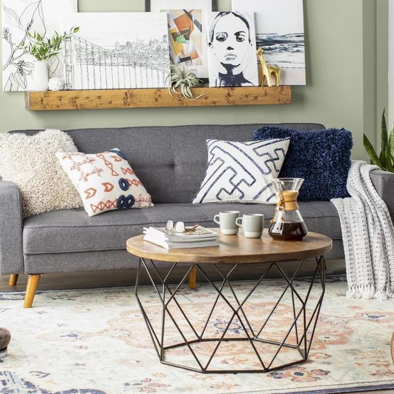 Frame Round Wooden Coffee Cocktail Table 1 Single Coffee Table - 17.7" H