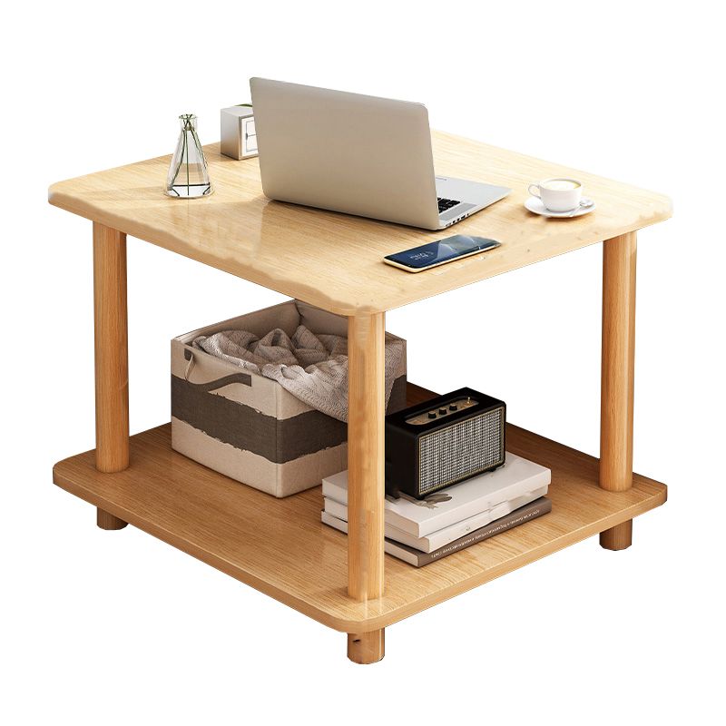 Contemporary Side Table Double Tier Wood Accent Side Table with Shelf