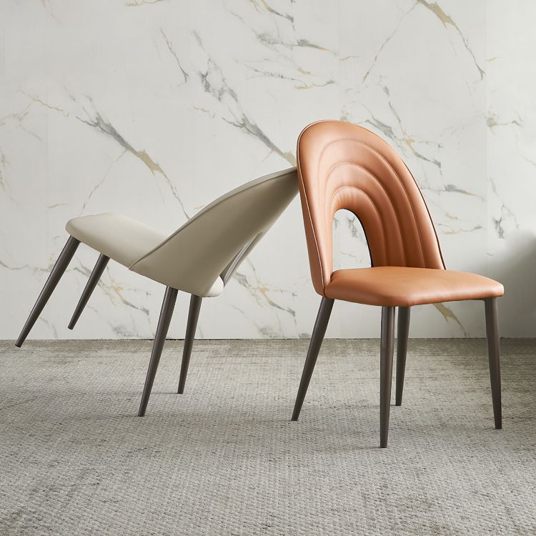 Contemporary Armless Dining Chairs Faux Leather Open Back Dining Side Chair