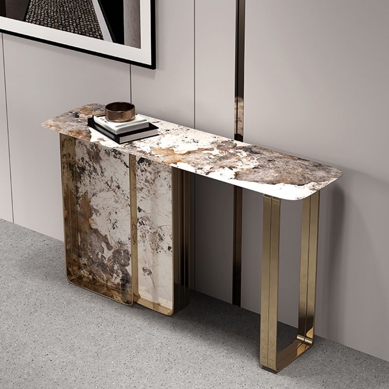 Rectangle Shape Contemporary Console Table Stone Sofa Table in Gold for Hall Clearhalo 'Console Tables' 'console_tables' 'Entry & Mudroom Furniture' 'furn' 'furn_console_tables' 'Furniture' 1200x1200_d5b68822-f8b0-4427-9b7a-c93780513dcb